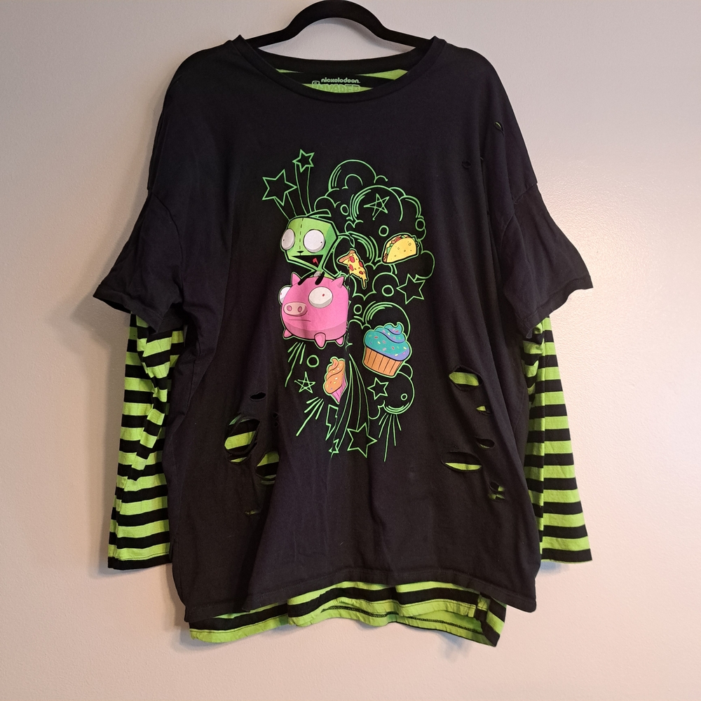 Nickelodeon Invader Zim Neon Green and Black Long Sleeve Size 2x